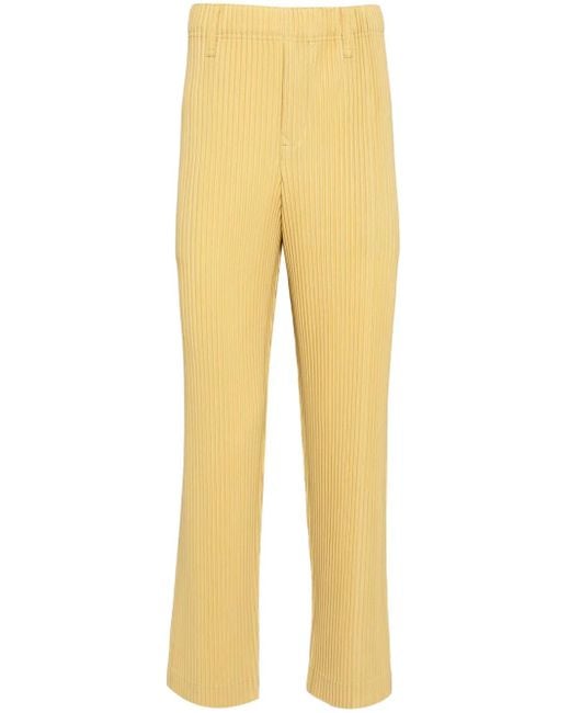 Pantaloni Sartoriali Con Pieghe di Homme Plissé Issey Miyake in Yellow da Uomo