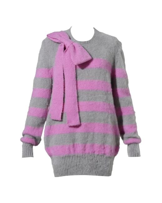 Andrej Gronau Purple Bow-Detail Striped Sweater