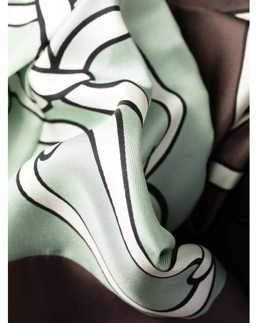 Valentino Garavani Green Chain-Print One-Shoulder Silk Midi Dress