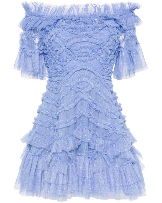 Needle & Thread Blue Lana Off-shoulder Mini Dress