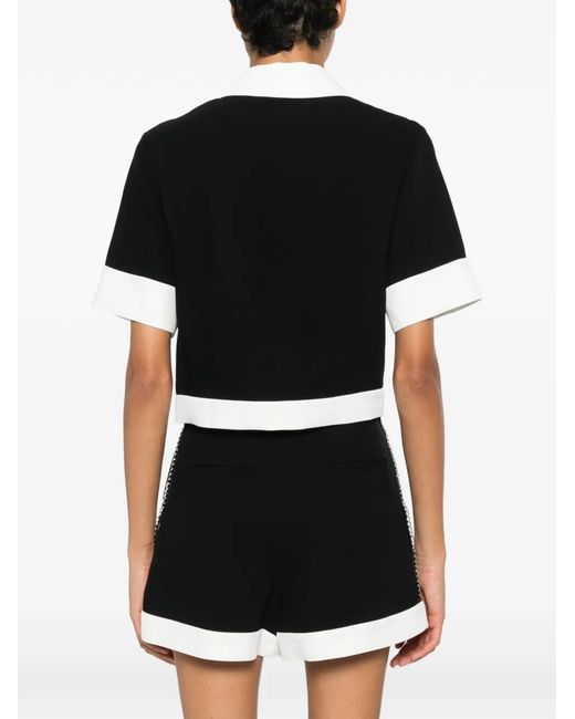 Karl Lagerfeld Black Chain-Link-Trim Contrast-Collar Polo Top