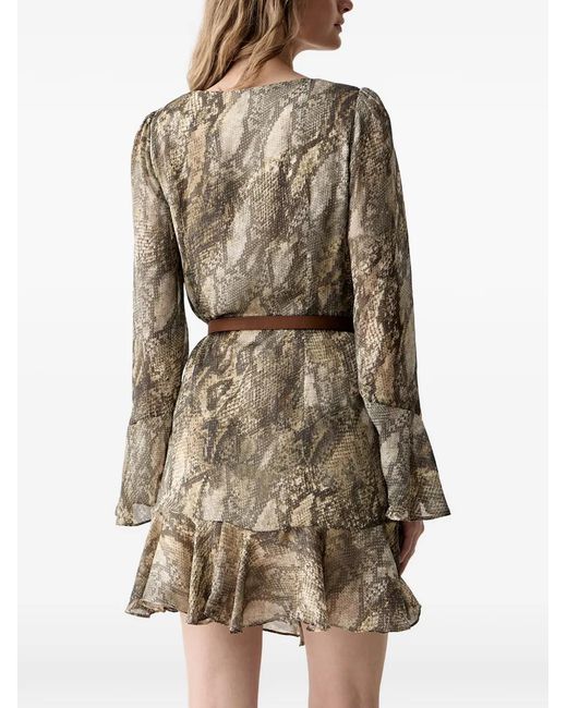 Guess Natural Animal-Print Ruffled Mini Dress
