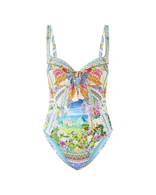 Camilla White Printed Tie-Front Swimsuit