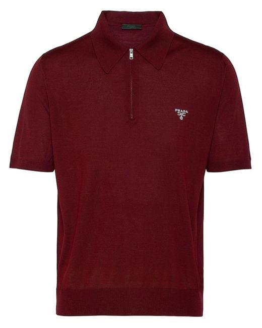 Prada Red Logo-jacquard Wool Polo Shirt for men