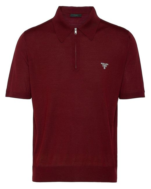 Prada Red Wool Logo Polo Shirt for men