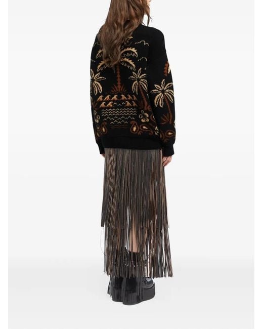 Alanui Glimpse Of Eden Trui Met Palmboom Intarsia in het Black
