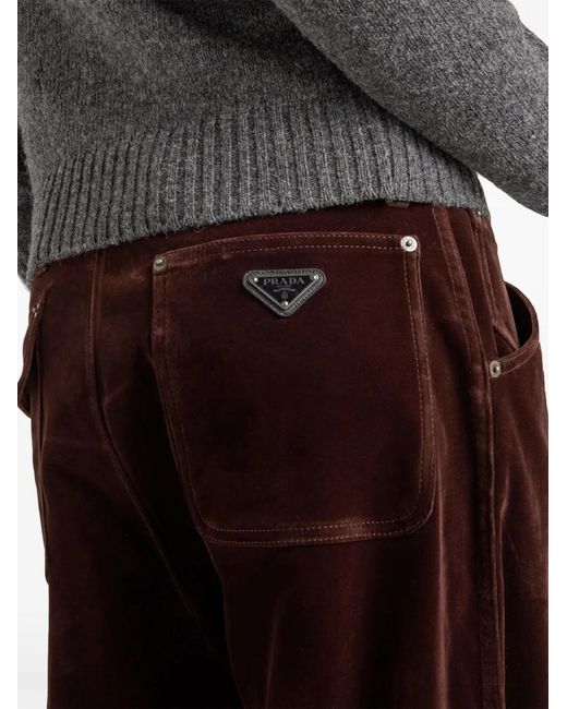 Prada Brown Velvet Straight Trousers for men