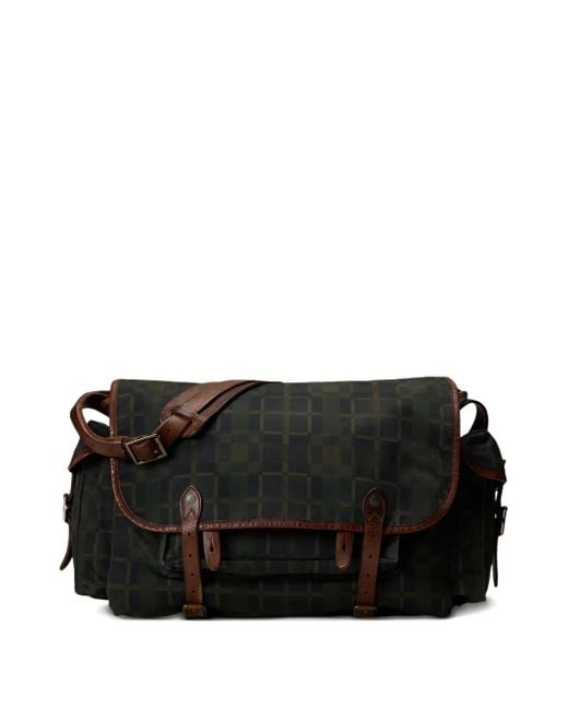 RRL Black Medium Checked Messenger Bag for men