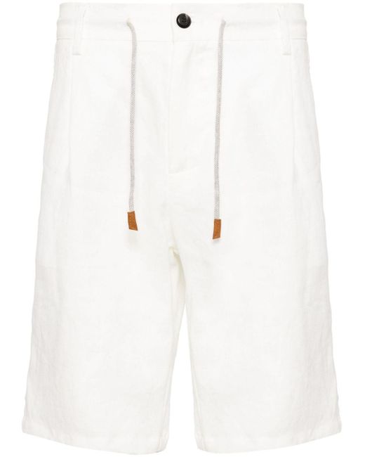 Eleventy White Linen Bermuda Shorts for men