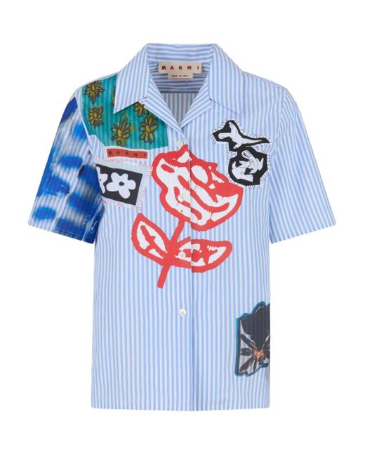 Camisa Bordada Con Diseño Patchwork Marni de color Blue