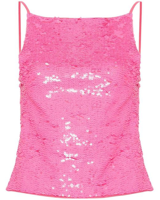 P.A.R.O.S.H. Pink Sequin-Embellished Open-Back Top