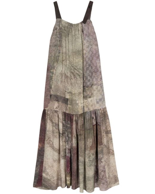 Ziggy Chen Gray Abstract-print Silk Dress