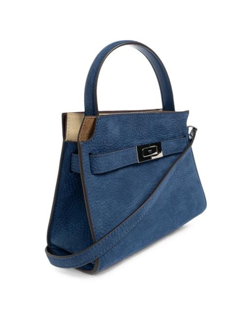 Tory Burch Blue Petite Lee Radziwill Nubuck Double Bag