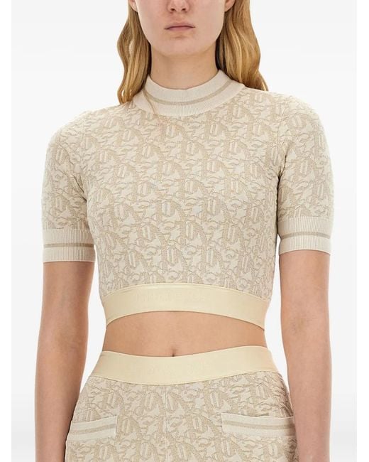 Palm Angels Natural Monogram-Jacquard Knitted Crop Top
