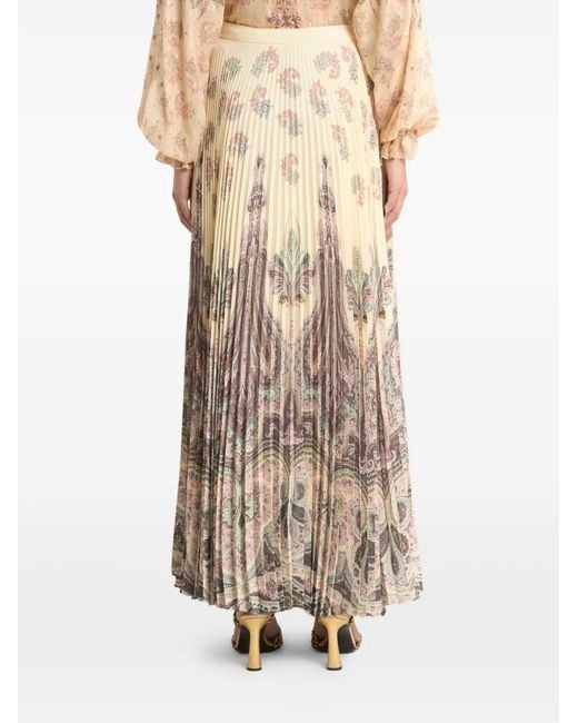 Etro White Placed Print Pleated Maxi Skirt