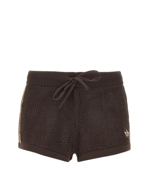 Adidas Brown Crochet-Knit Side-Stripe Shorts