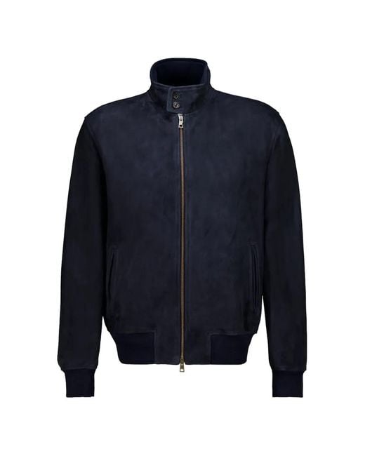 Boglioli Blue Zipped Leather Bomber Jacket for men