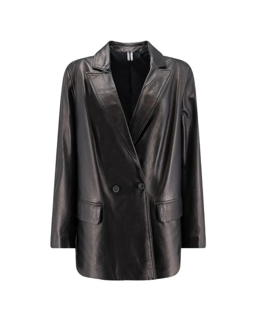 DFOUR® Black Double-Breasted Leather Jacket