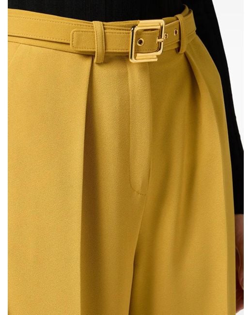 Pantalones de crepé con cinturón Elisabetta Franchi de color Yellow