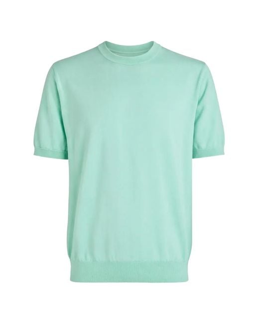 Altea Green Fine-Knit Ribbed-Trim T-Shirt for men