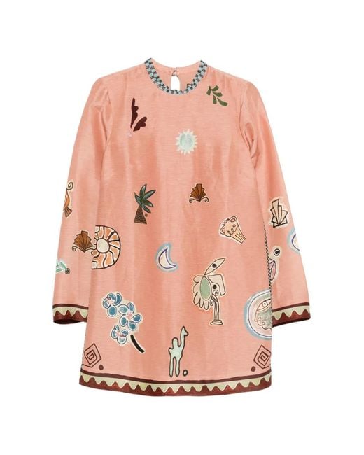 ALÉMAIS Pink X Lrnce Laurence Beaded Embroidered Mini Dress