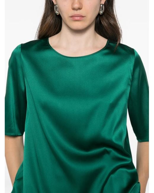 Max Mara Green Lasti Satin-Finish Short-Sleeve Blouse
