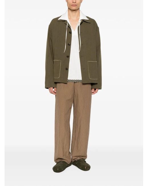 Commas Green Palm-Embroidered Patch-Pocket Overshirt for men