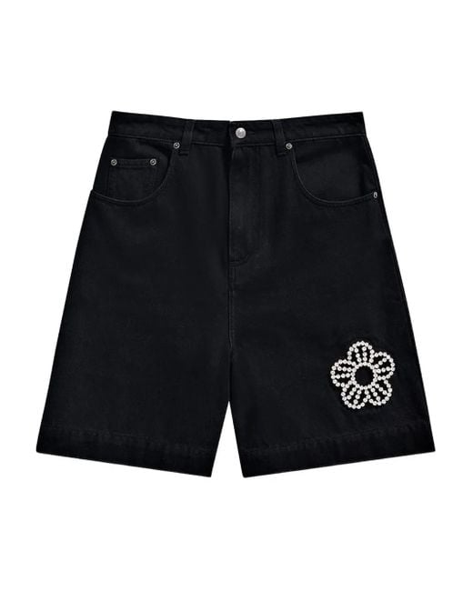 Area Black Jeans-Shorts mit Kristallblume