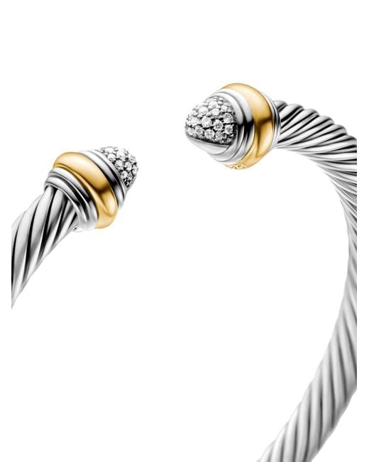 David Yurman White 14Kt And Sterling Classic Cable Diamond Bracelet (5Mm)