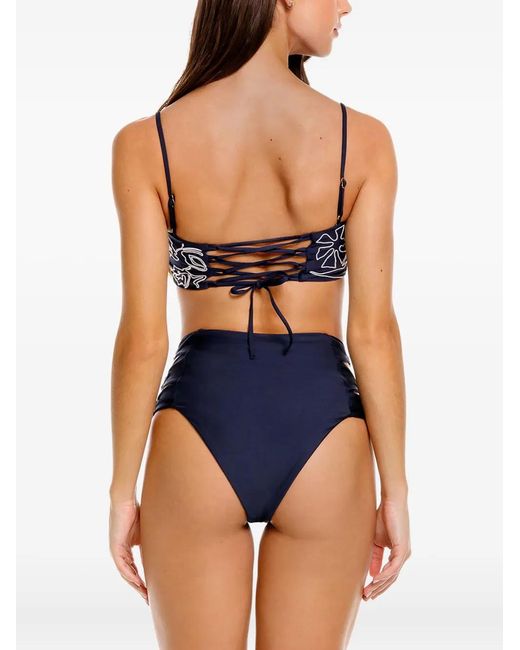 Agua Bendita Blue Embroidered High-Waisted Bikini Bottoms
