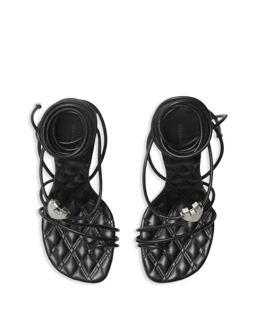 Burberry Black Leather Ivy Shield Heeled Sandals 105