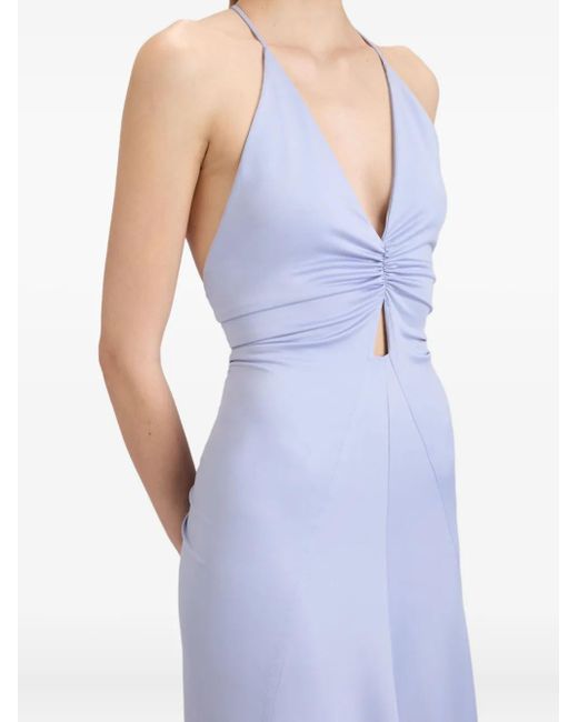 Victoria Beckham Purple V-Neck Ruched Midi Dress