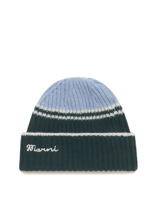 Marni Blue Wool-Cashmere Fisherman's Rib Beanie for men