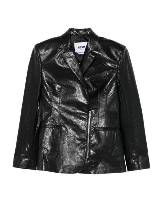 MSGM Black Notched Asymmetric-Zip Jacket