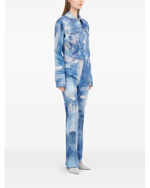 Roberto Cavalli Blue Patchwork-Effect Denim Jumpsuit