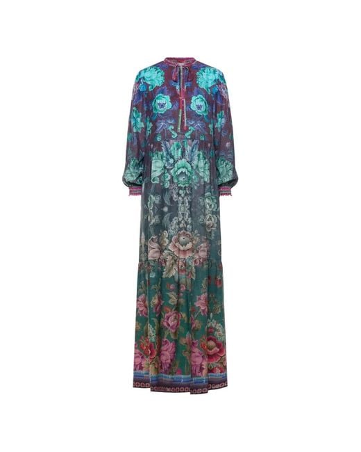 Pierre Louis Mascia Blue Tetris Floral Maxi Dress