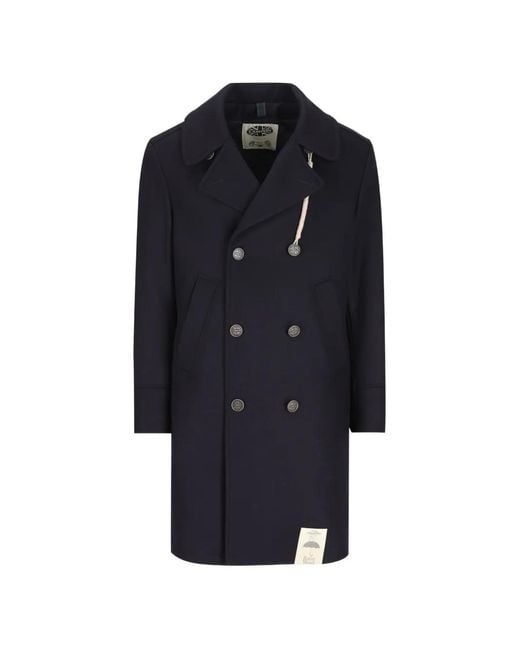 Camplin Blue Double-Breasted Logo-Button Coat for men