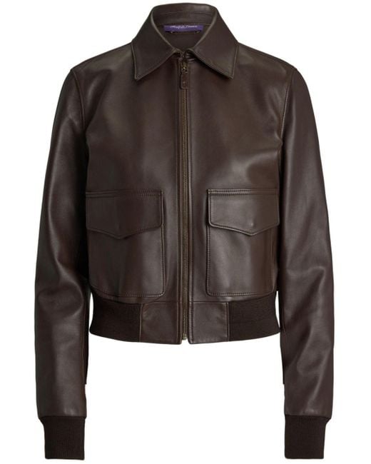 Ralph Lauren Zipped Leather Bomber Jacket in Brown Lyst UK