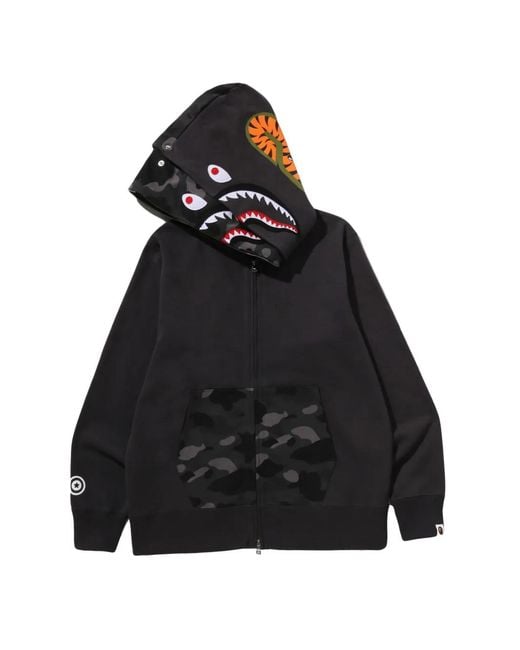 A Bathing Ape Black Color Camo Shark Full-Zip Hoodie for men