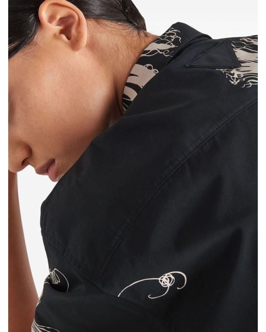 Prada Black Short-sleeved Printed Poplin Shirt