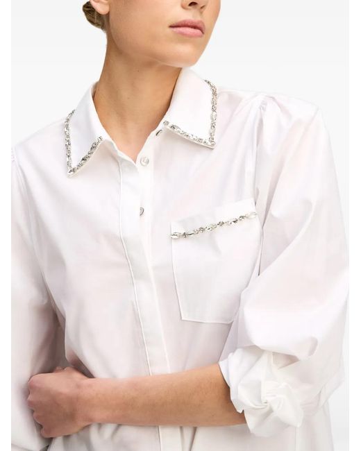 Cinq À Sept White Kaitlin Crystal-Embellished Puff-Sleeve Shirt