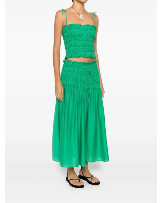 Tory Burch Green Smocked Viscose Skirt