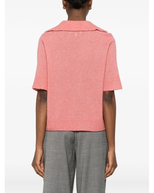 Bompard Pink V-Neck Short-Sleeve Polo Top