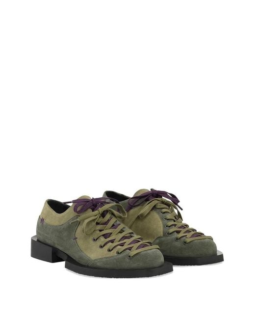 Henrik Vibskov Green Kelly Suede Panelled Lace-Up Shoes
