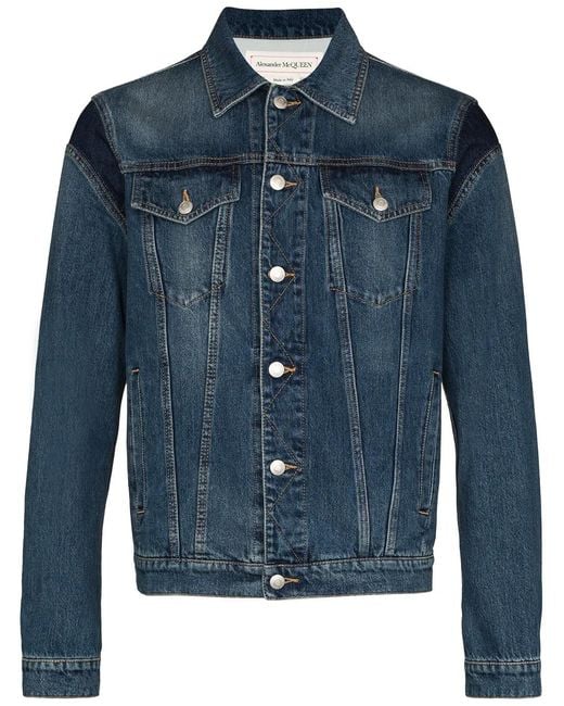 McQueen Blue Logo-Embossed Denim Jacket for men
