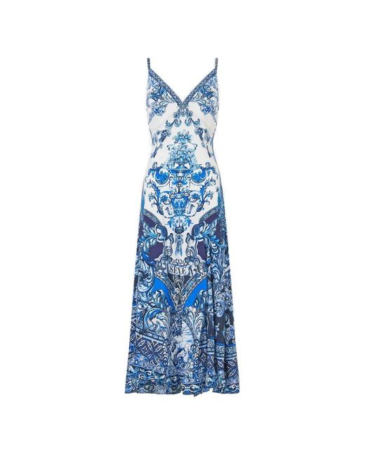 Camilla Blue Frilled-Hem Slip Dress