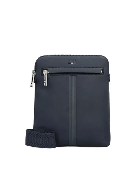 BOSS Men's Blue Top-zip Shoulder Bag