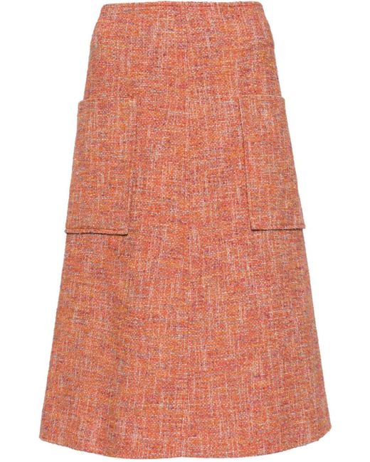 Paul Smith Orange A-line Tweed Midi Skirt