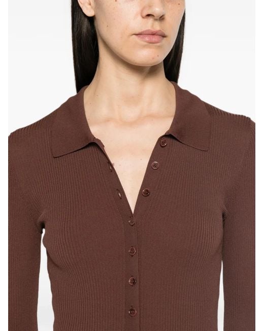 Patrizia Pepe Brown Ribbed-Knit Fluid-Skirt Dress