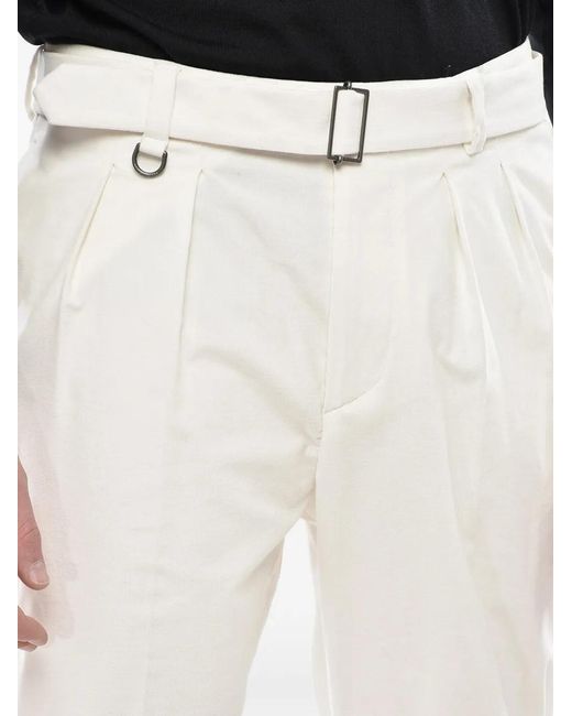 Paolo Pecora White Pleated-Detailing Belted Trousers for men